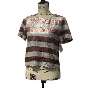 Sequin Striped Crop Top Small GIDDY UP GLAMOUR NWT